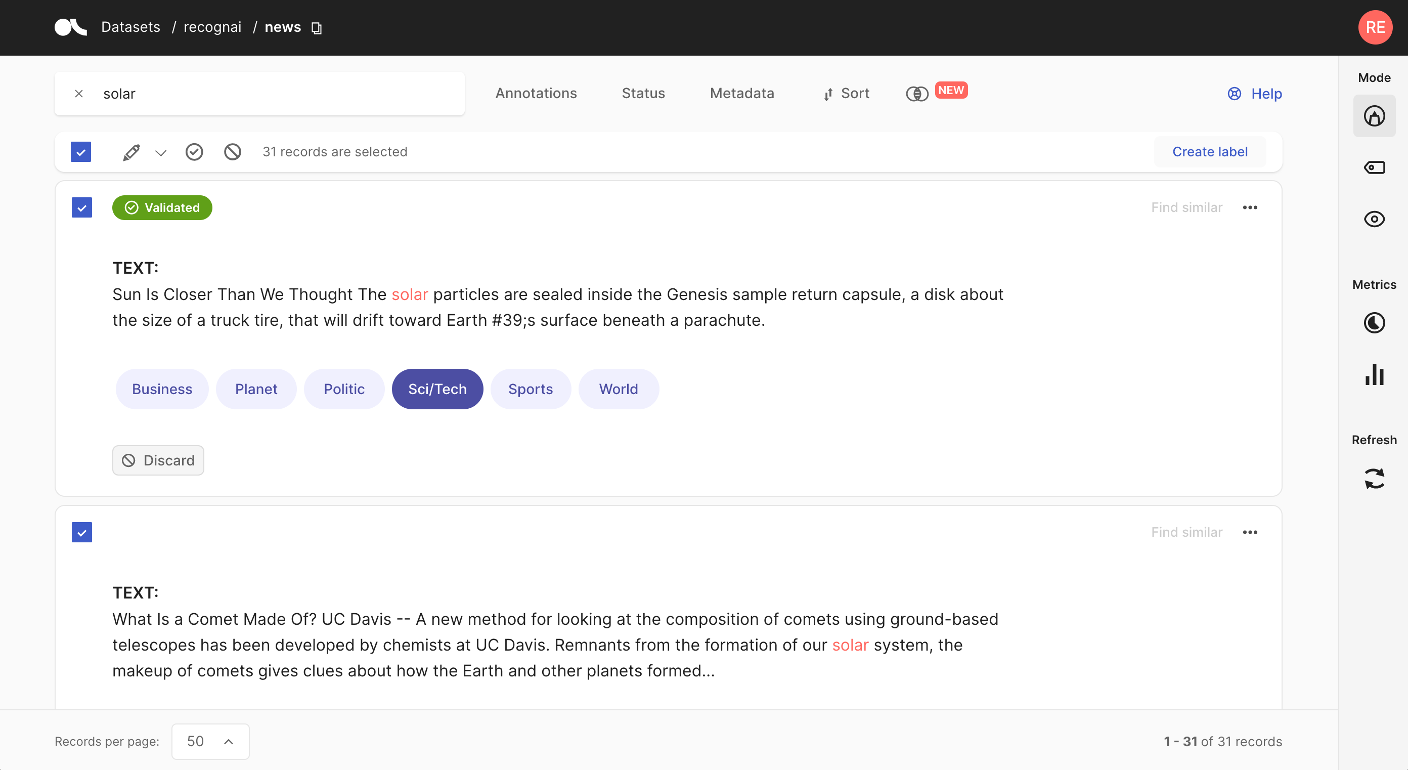 Screenshot of the uploaded coffee reviews