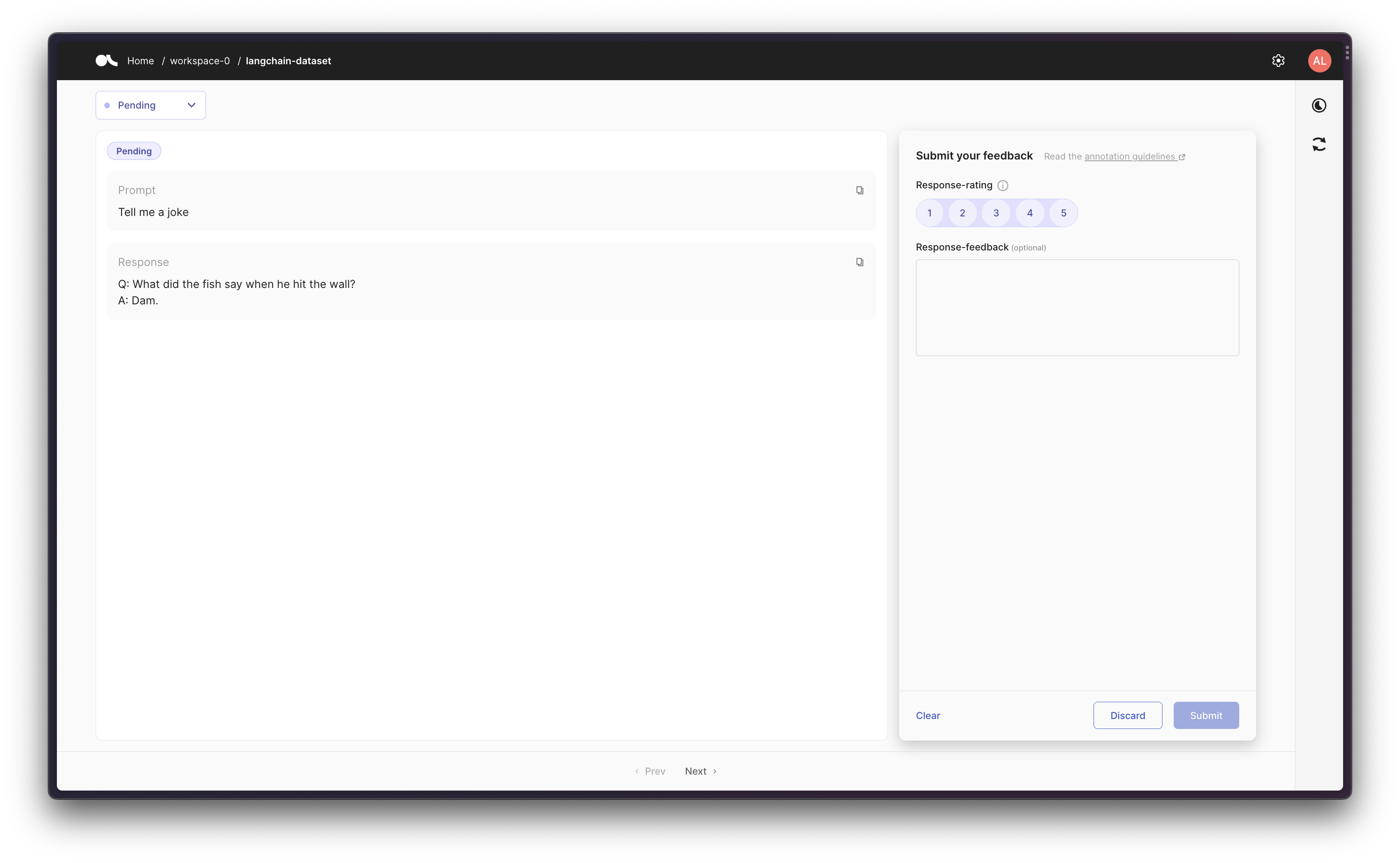 Argilla UI with LangChain LLM input-response