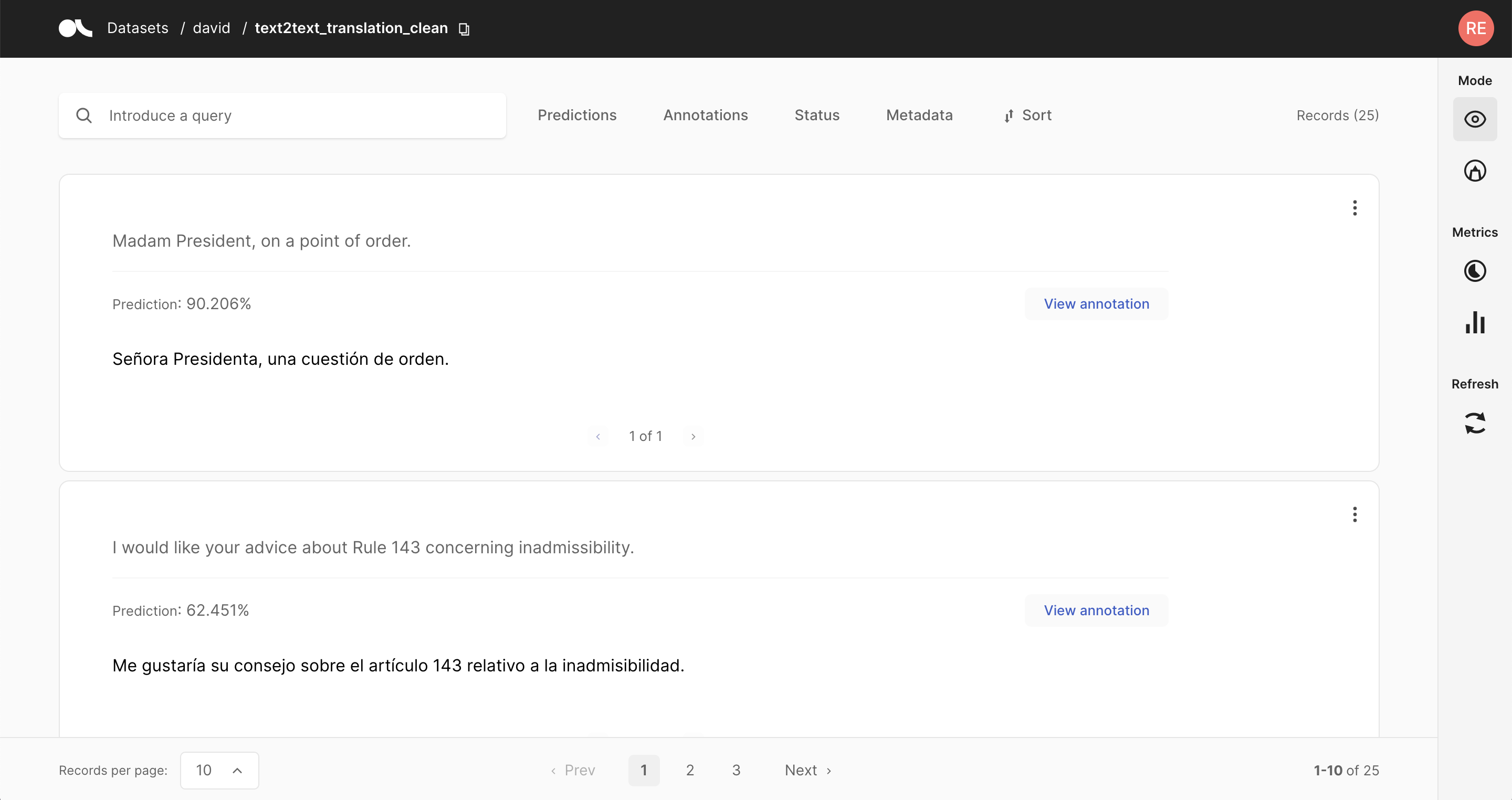 Screenshot of the uploaded English phrases.