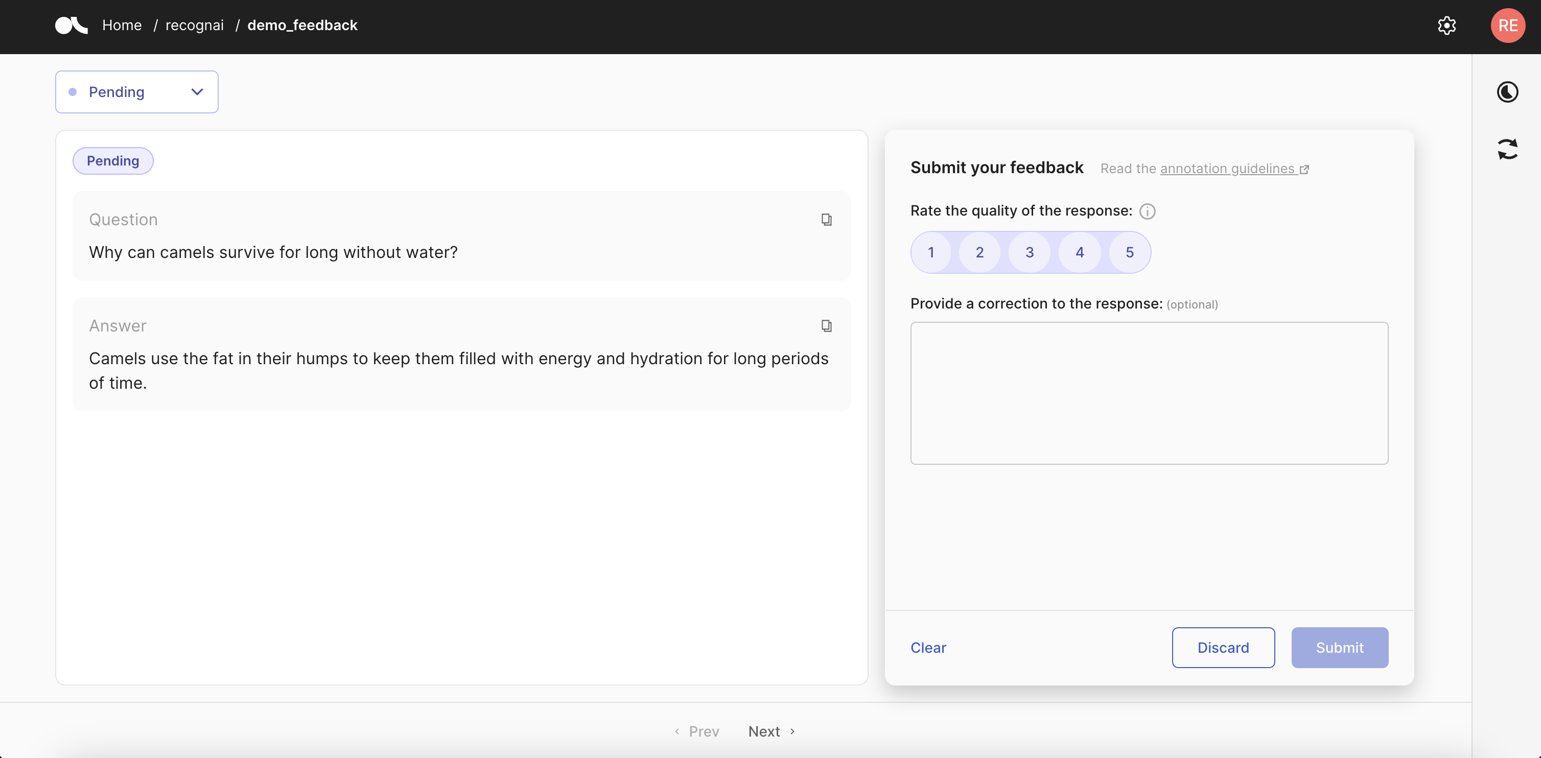 Feedback Dataset snapshot