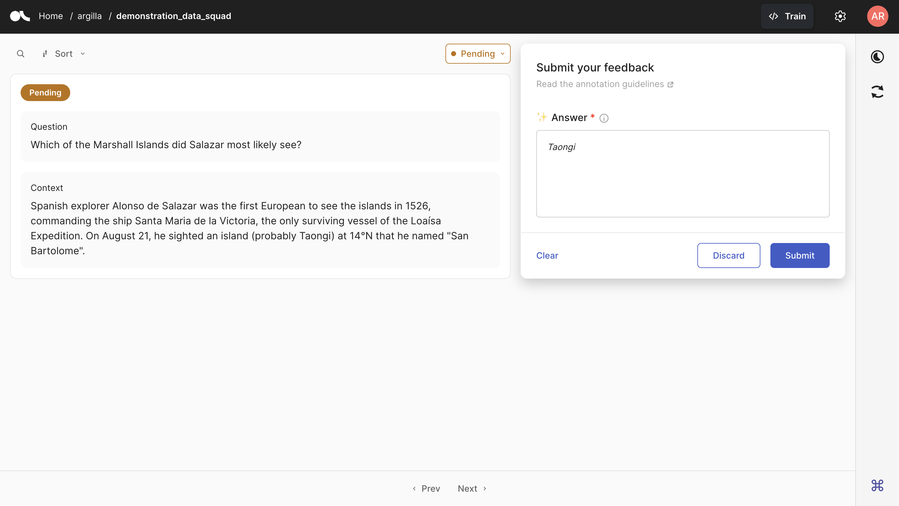 Screenshot of Argilla UI