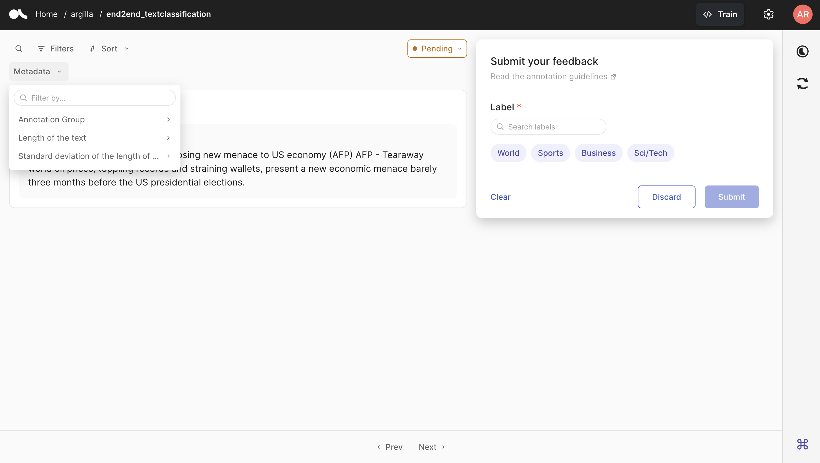 Screenshot of Argilla UI