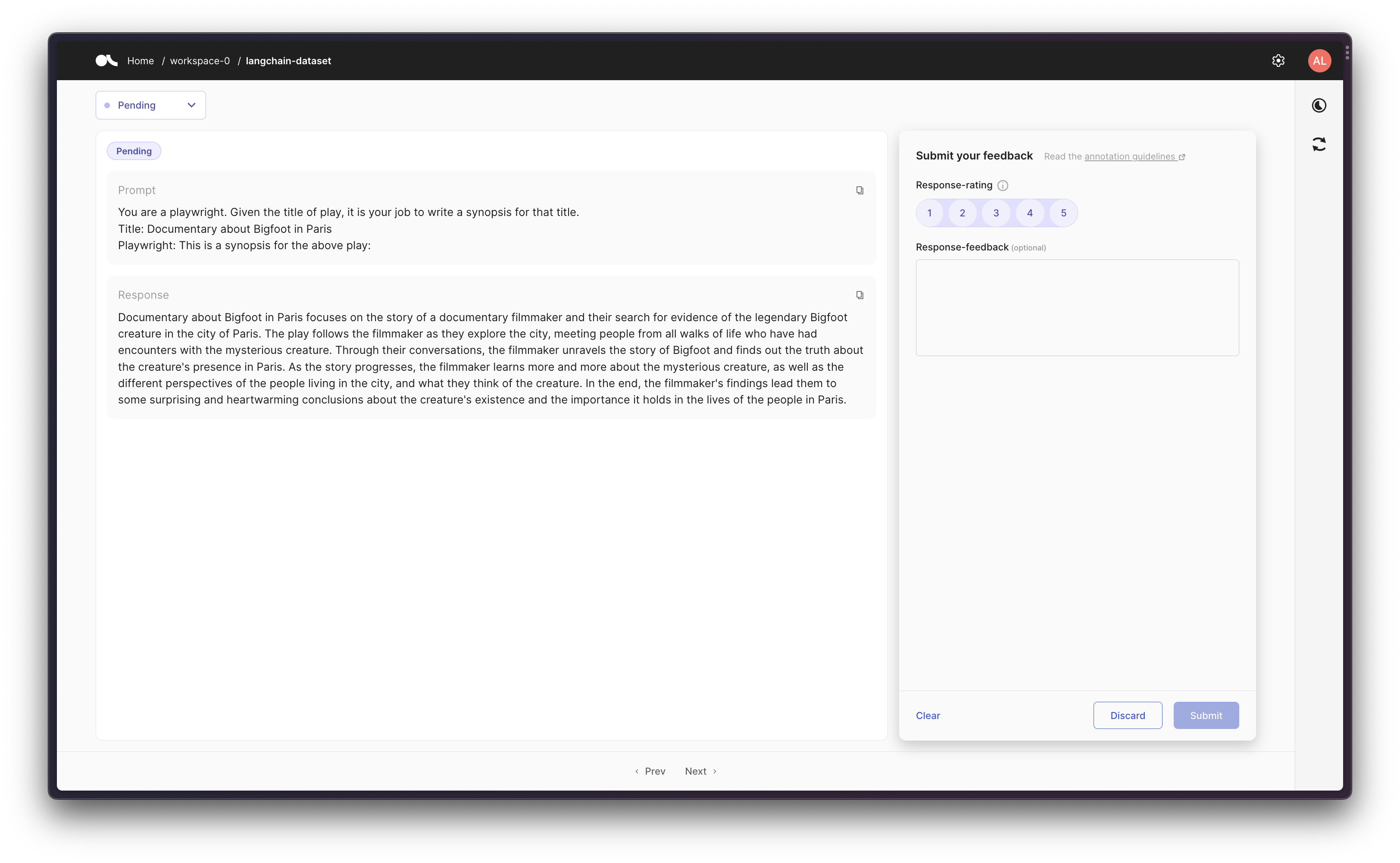 Argilla UI with LangChain Chain input-response