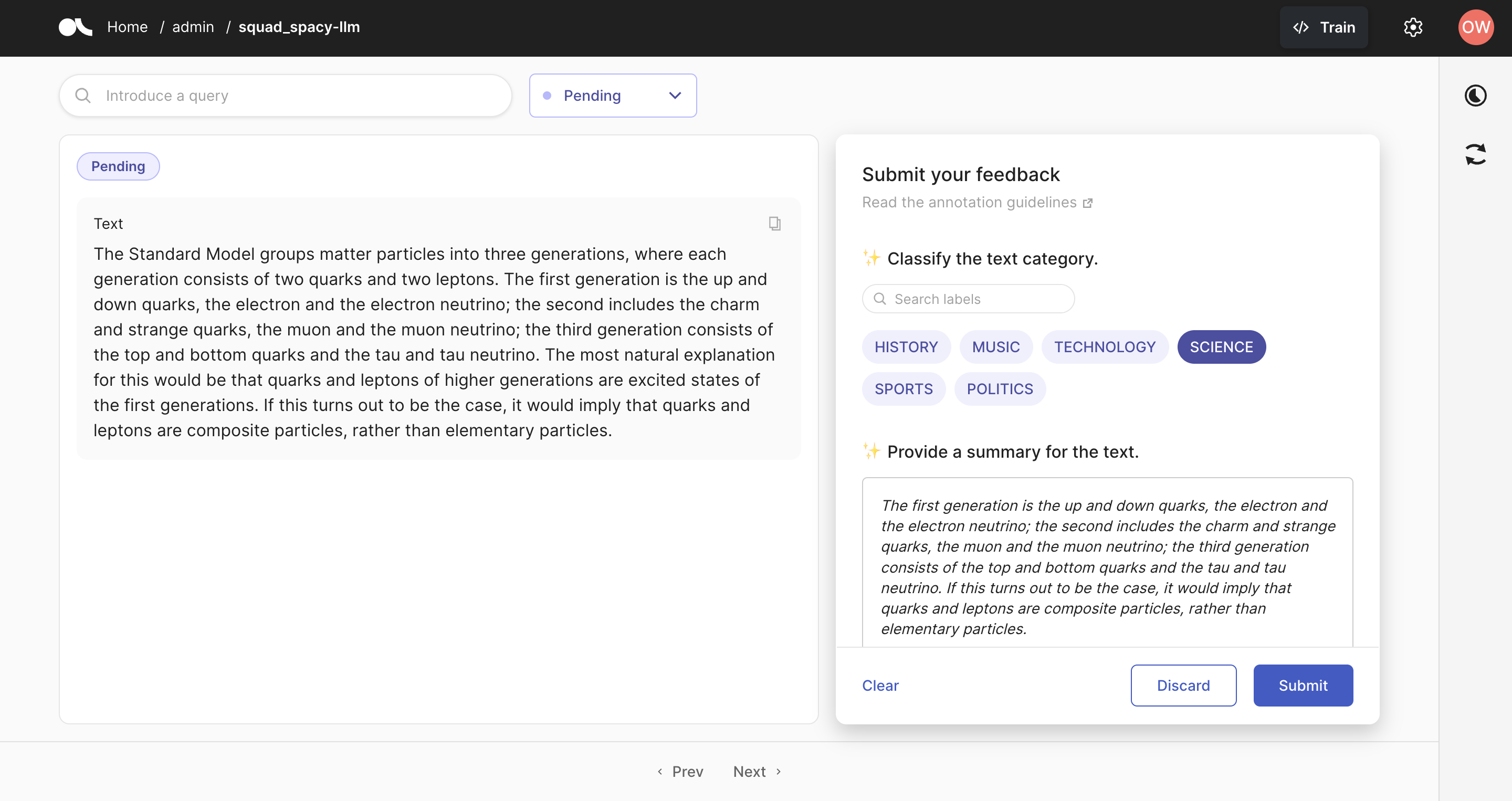 Screenshot of Argilla UI